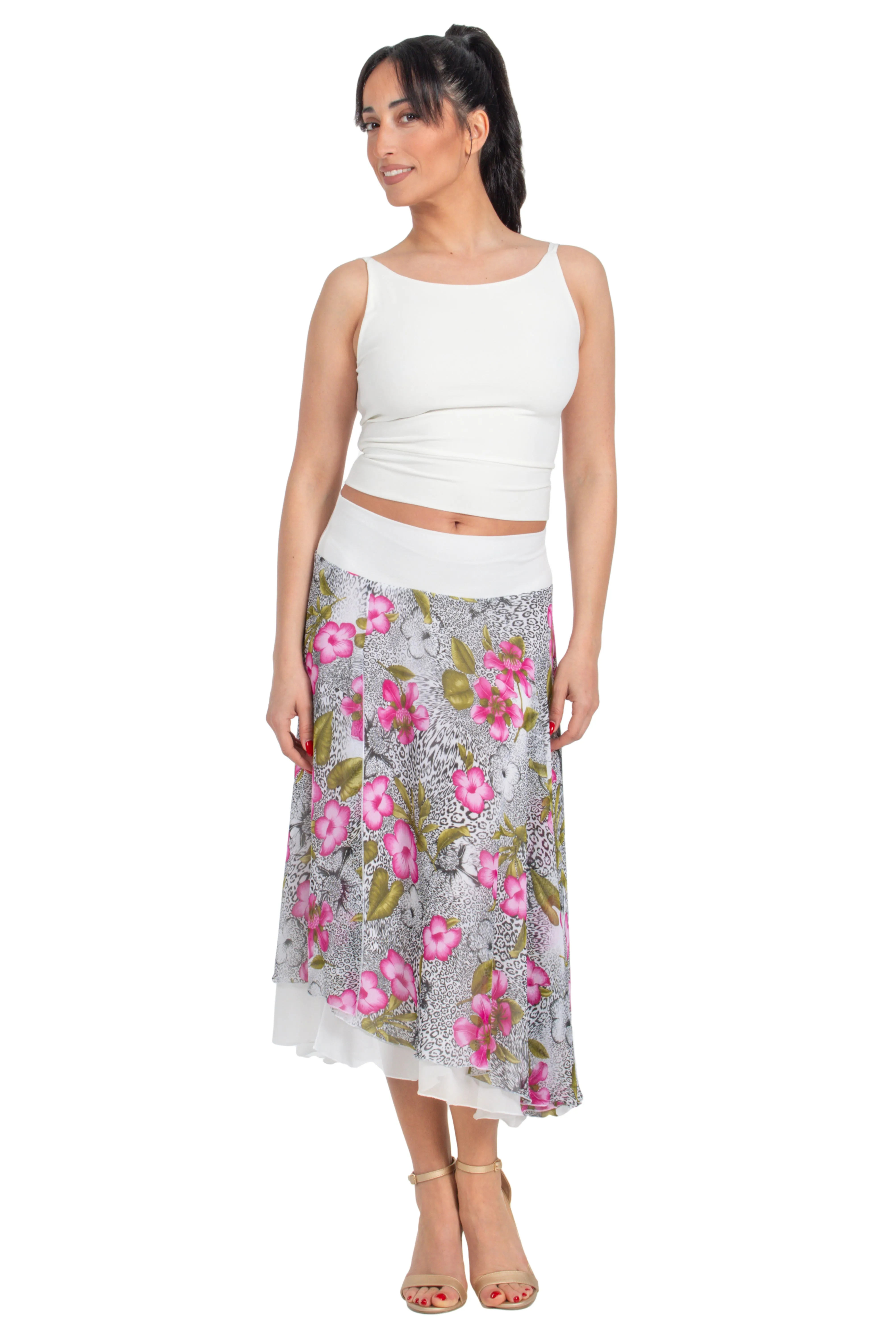 Floral & Animal Print Two-layer Georgette Dance Skirt