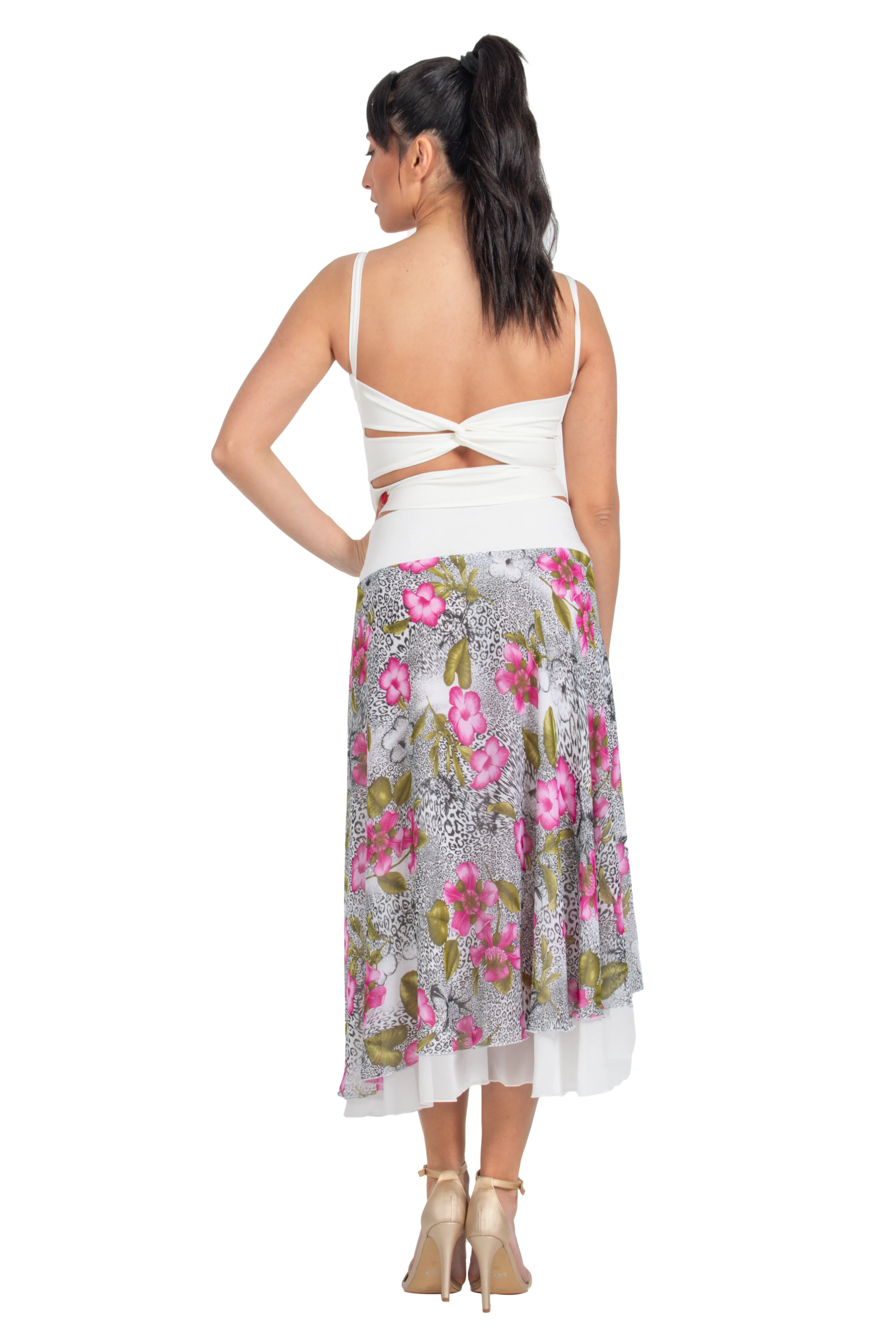 Floral & Animal Print Two-layer Georgette Dance Skirt