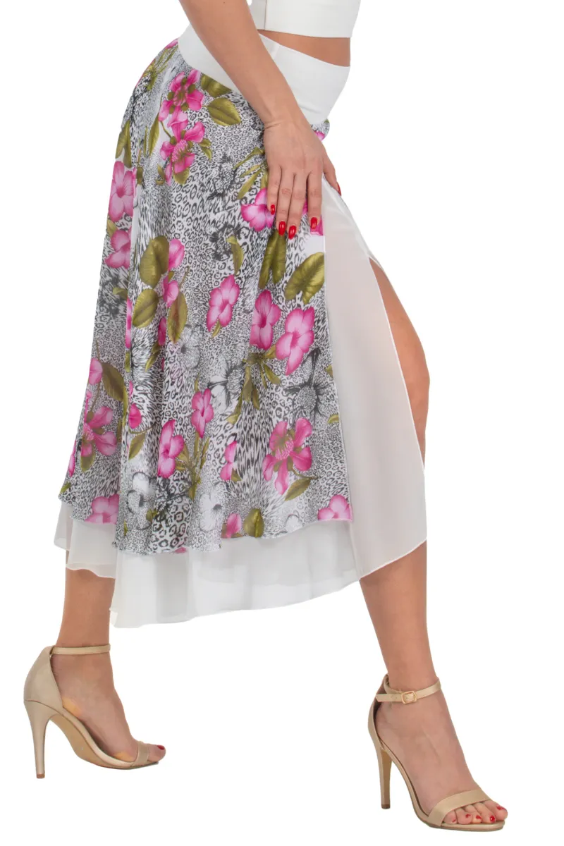 Floral & Animal Print Two-layer Georgette Dance Skirt