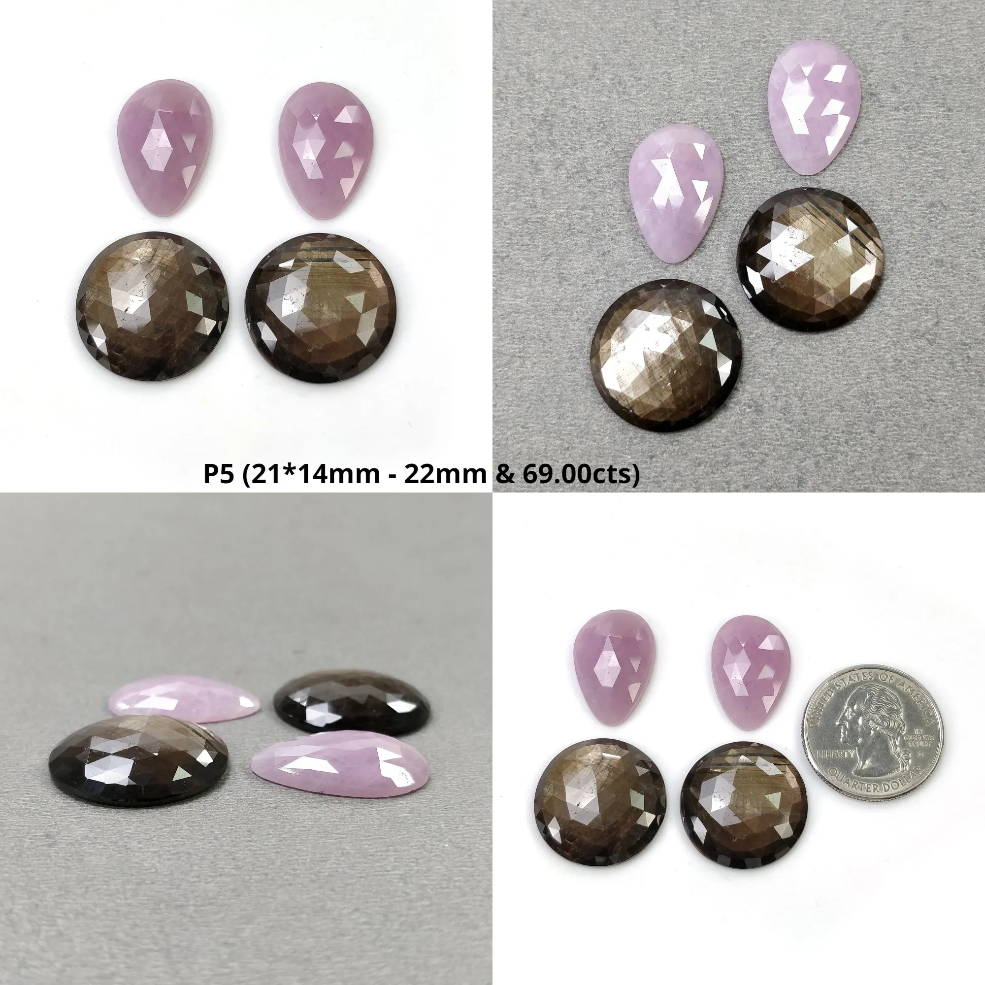 Golden Brown CHOCOLATE And PINK SAPPHIRE Gemstone Rose Cut : Natural Untreated Hexagon Triangle Uneven Round Pear Shape 4pcs