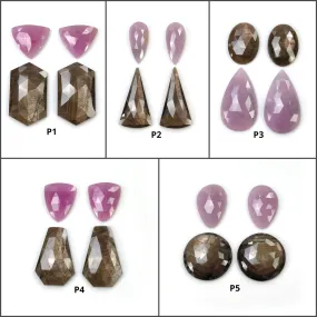 Golden Brown CHOCOLATE And PINK SAPPHIRE Gemstone Rose Cut : Natural Untreated Hexagon Triangle Uneven Round Pear Shape 4pcs