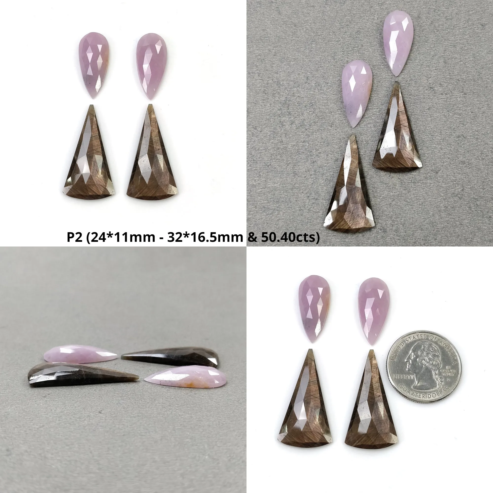 Golden Brown CHOCOLATE And PINK SAPPHIRE Gemstone Rose Cut : Natural Untreated Hexagon Triangle Uneven Round Pear Shape 4pcs