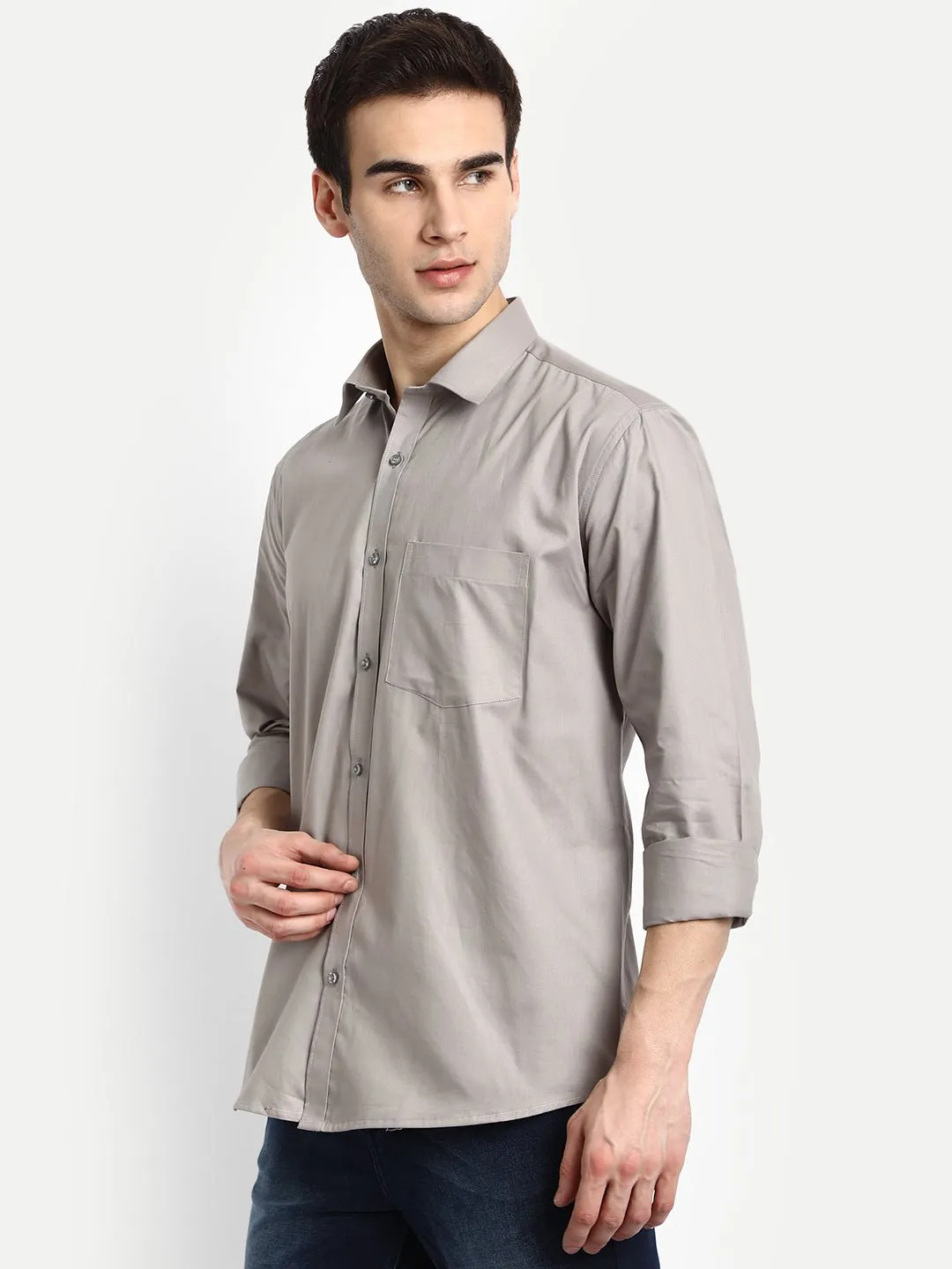 Grey Color Satin Mecerised Cotton Shirt For Men