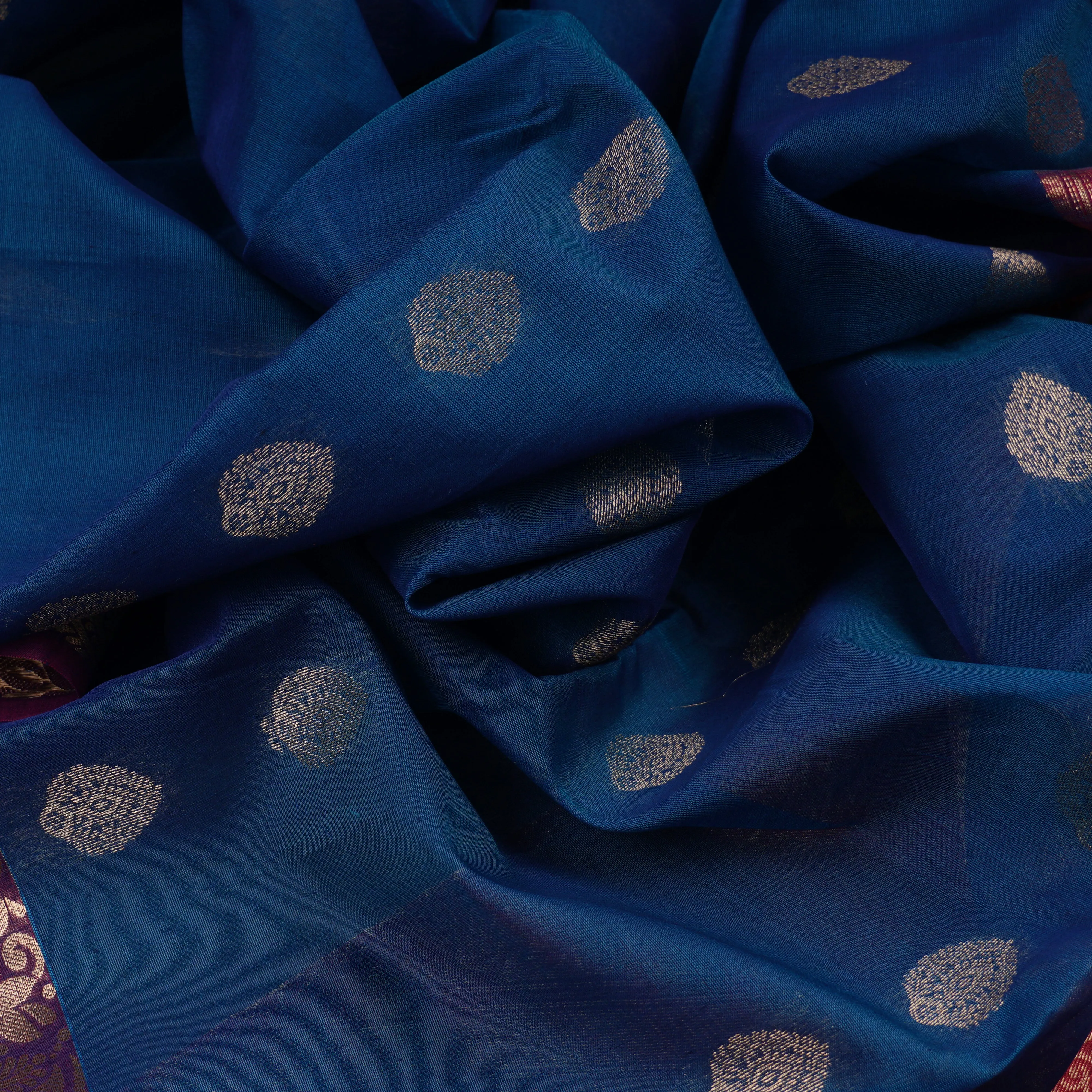 Handwoven Blue with Pink Silk Cotton Saree - 1734T007447DSC