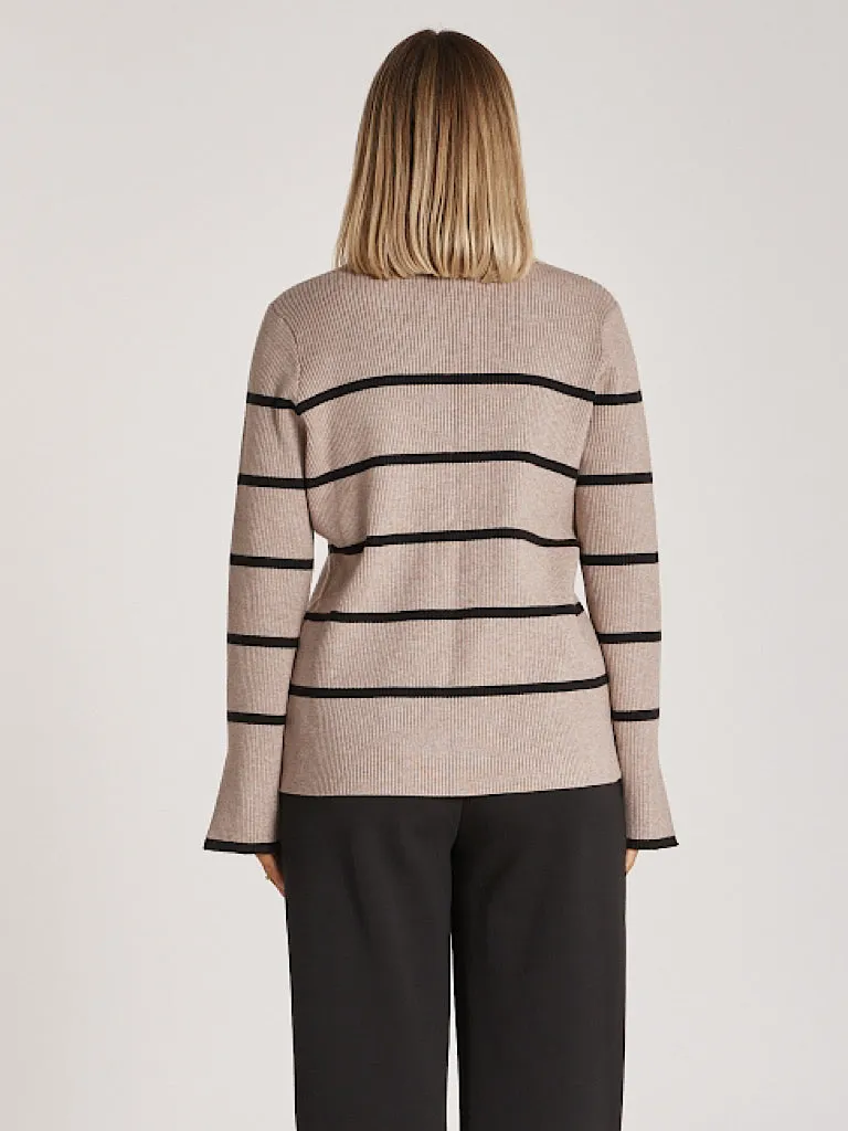 Harriet Ribbed Top - Mocha Black Stripe