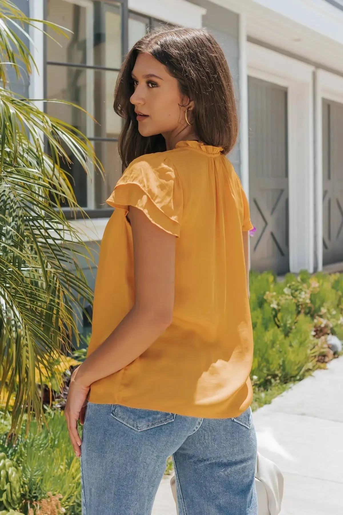 Isabelle Mango Ruffle Sleeve Blouse - Final Sale