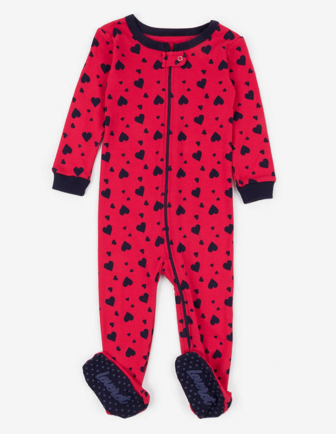 Kid's Footed Dark Navy Hearts Pajamas