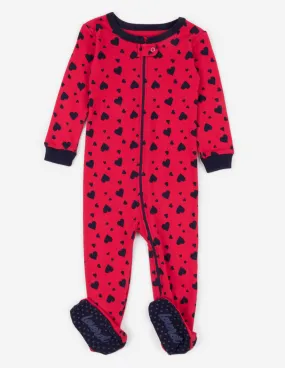 Kid's Footed Dark Navy Hearts Pajamas