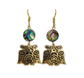 Lovebirds Alchemia Gold & Abalone Dangle Earrings - 1 inch