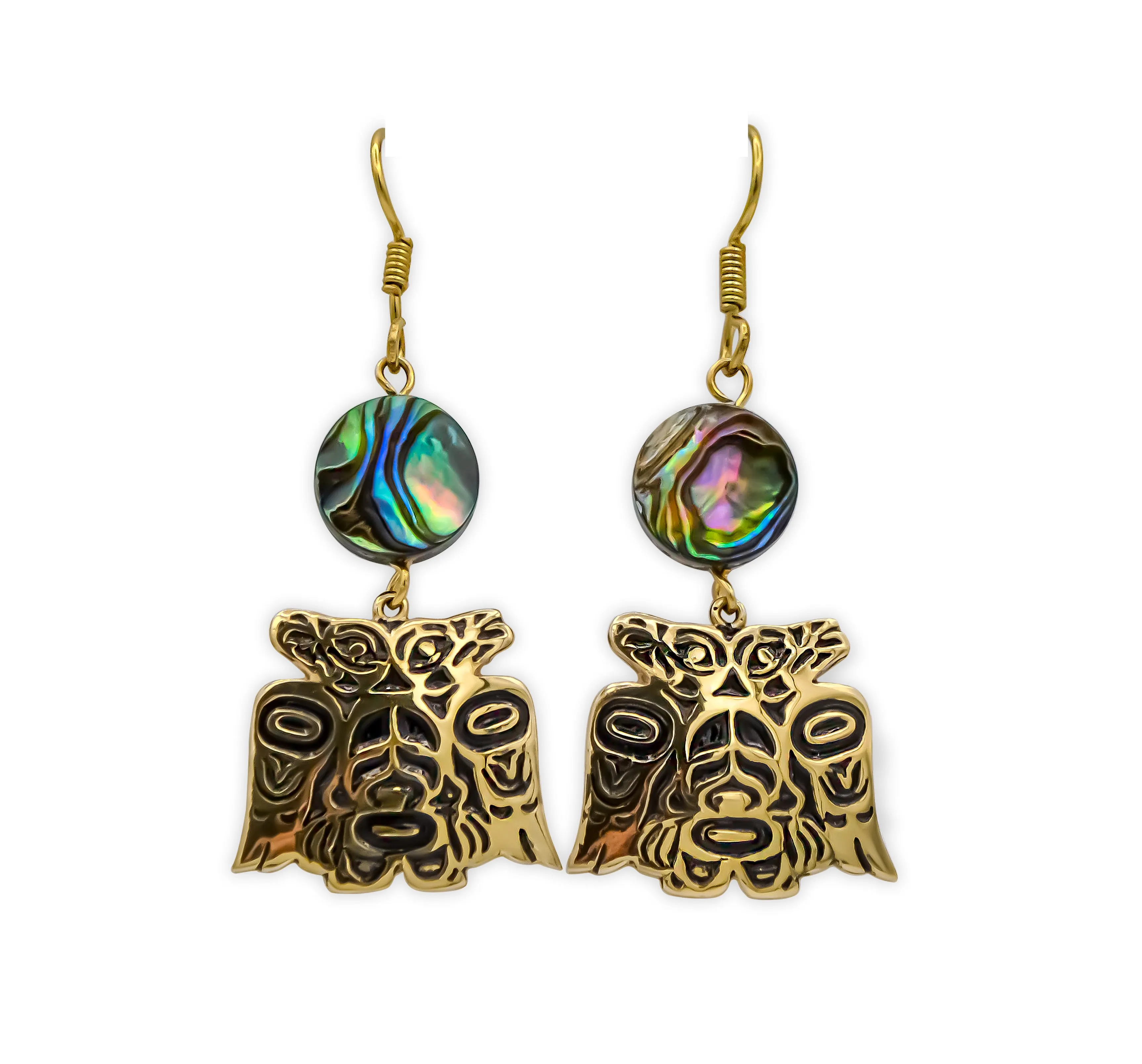 Lovebirds Alchemia Gold & Abalone Dangle Earrings - 1 inch