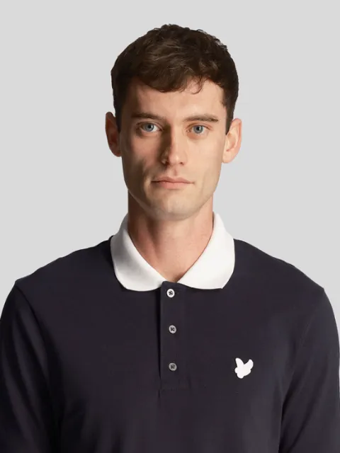 Lyle & Scott Tonal Eagle Ringer Polo Shirt/Navy - New SS24