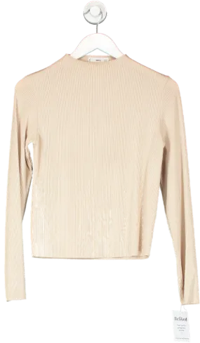 MANGO Beige Plisse Long Sleeve Top UK S