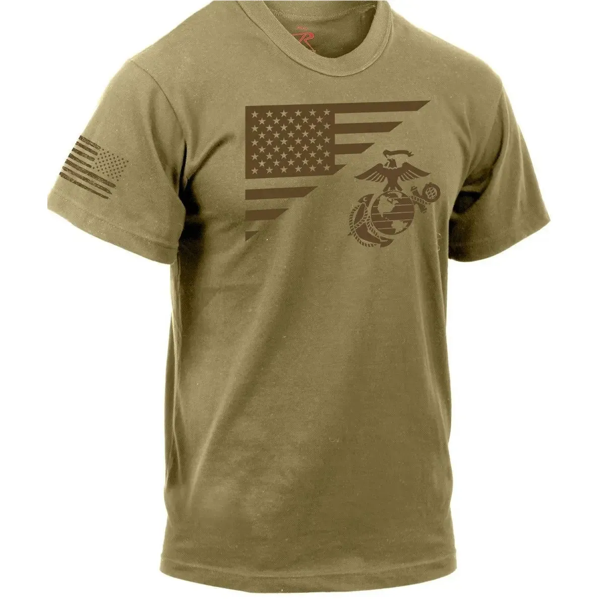 Marines Split Flag & EGA Coyote Tee with Flag Sleeve