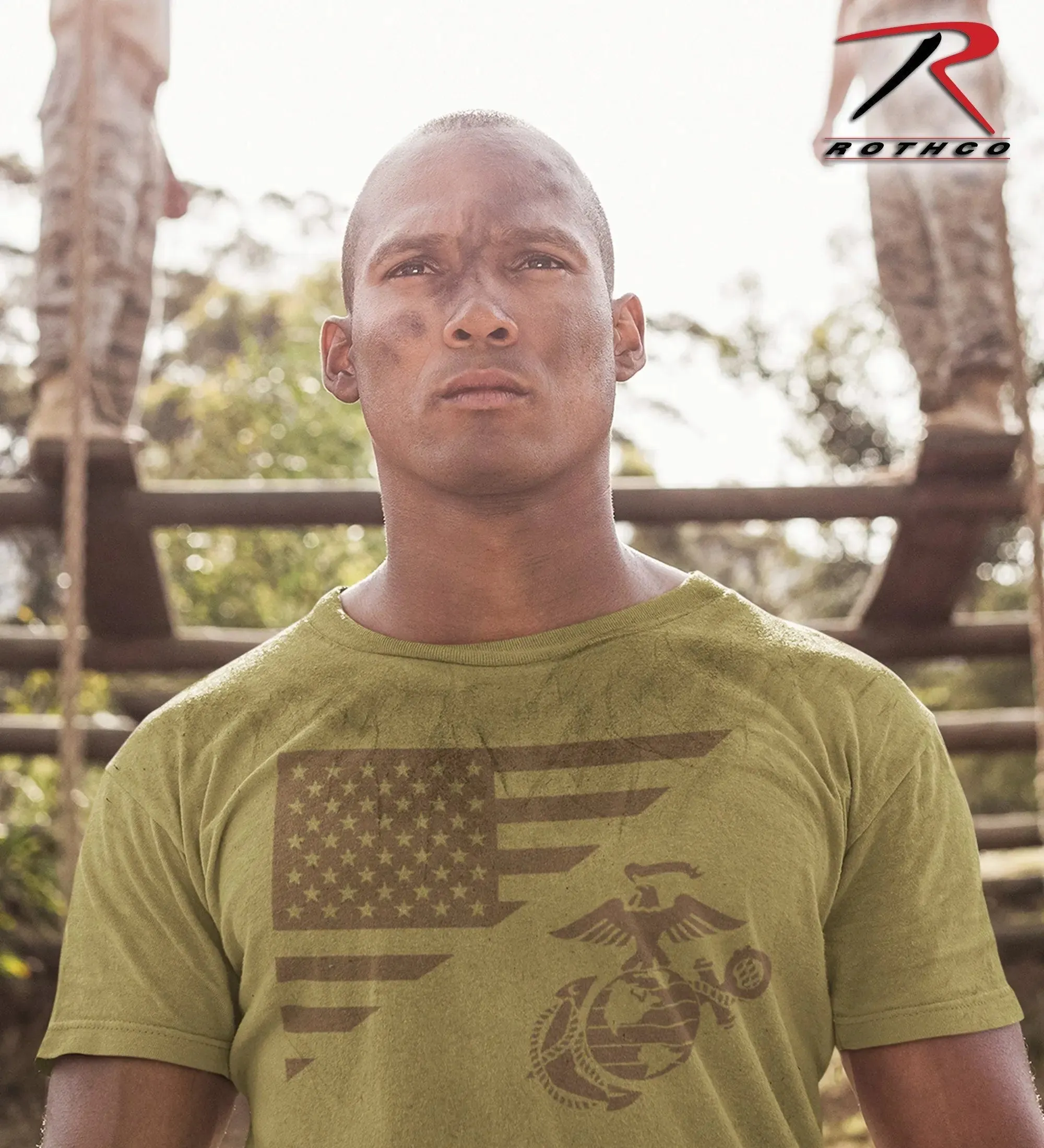 Marines Split Flag & EGA Coyote Tee with Flag Sleeve