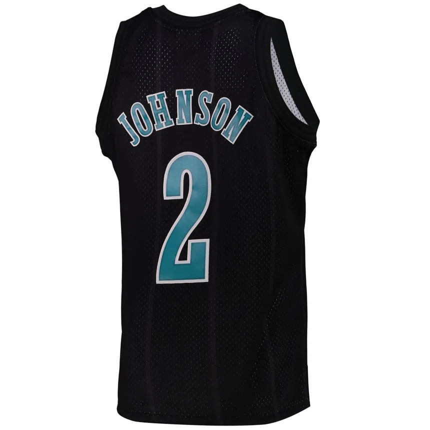 Men's Charlotte Hornets Larry Johnson Black Team Color Swingman Jersey by Mitchell & Ness