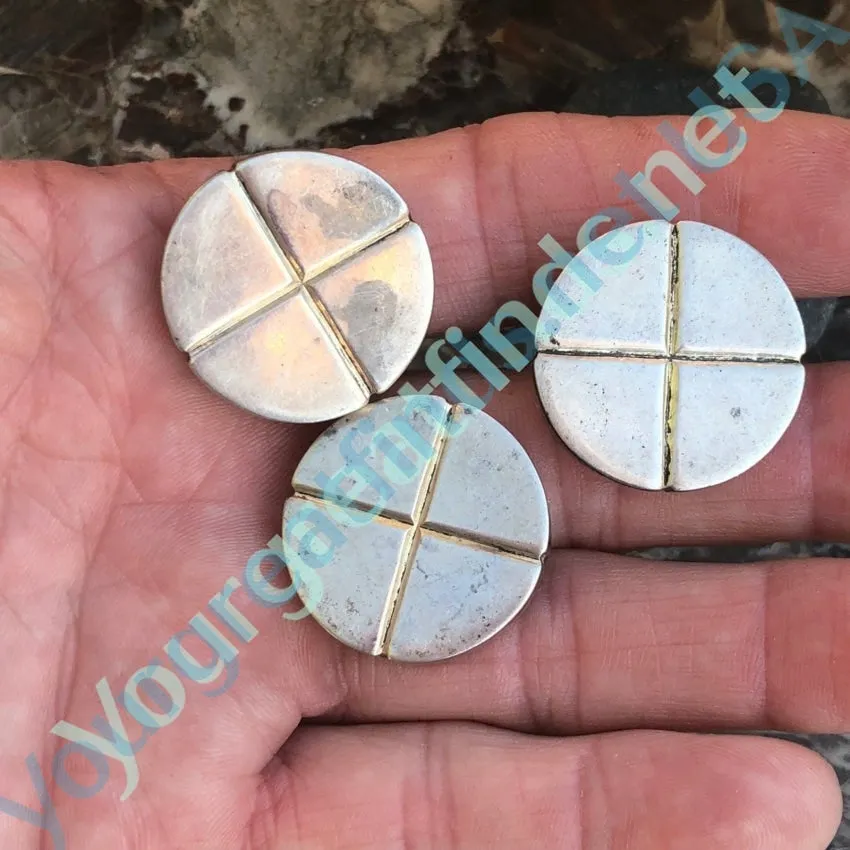 Mid-Century Modern Sterling Silver Buttons , Set of 3