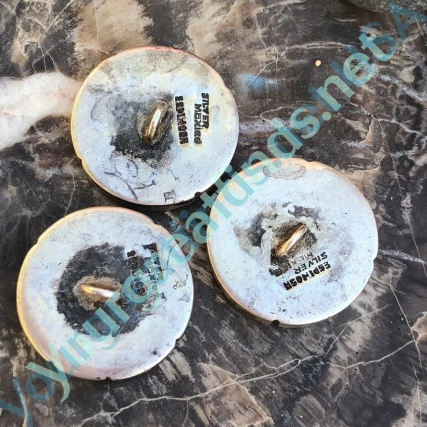 Mid-Century Modern Sterling Silver Buttons , Set of 3