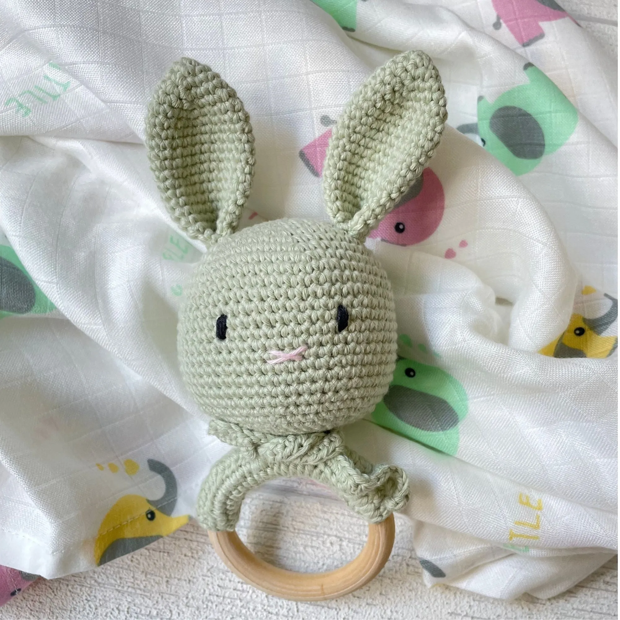 Minty Rattle & Teether Rabbit Organic Toys