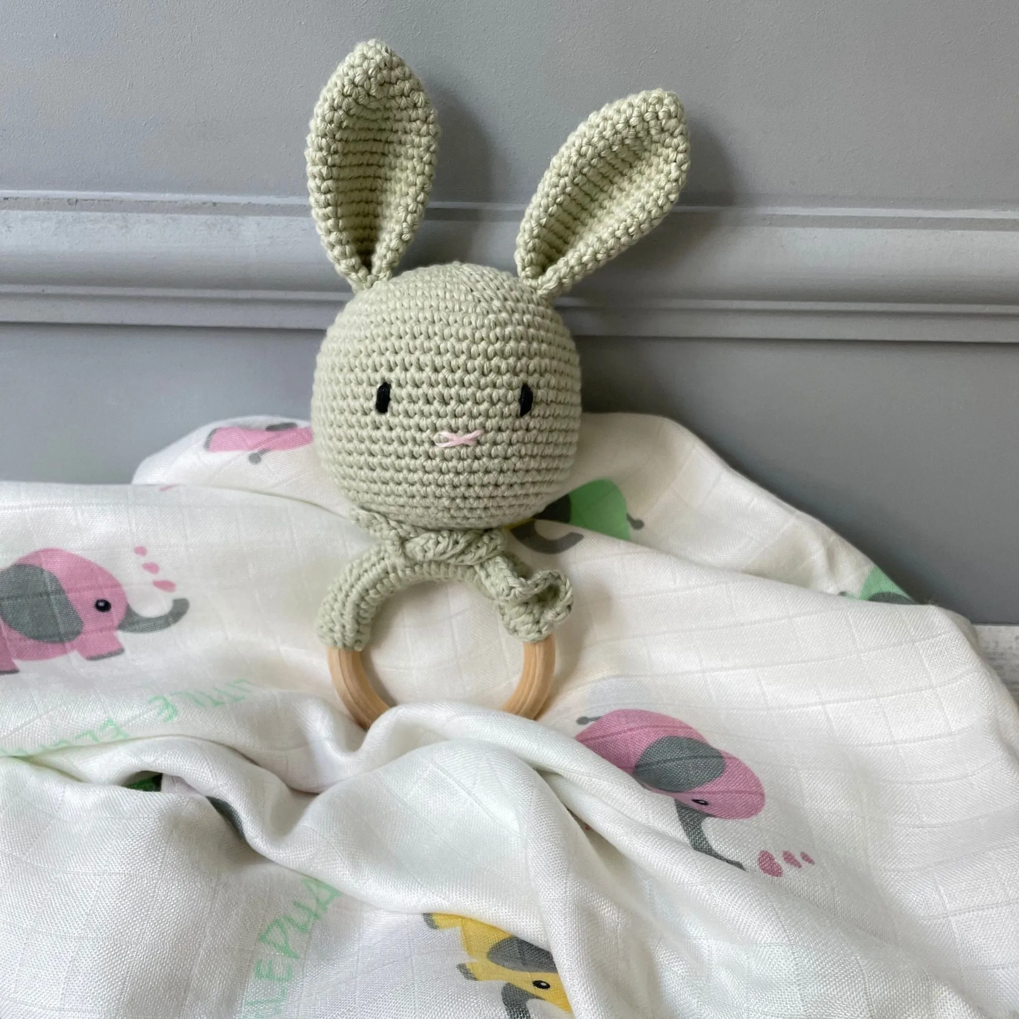 Minty Rattle & Teether Rabbit Organic Toys