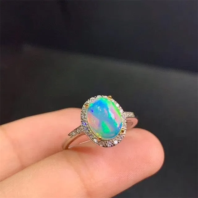 Natural Fire Opal Ring - 925 Sterling Silver