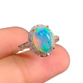 Natural Fire Opal Ring - 925 Sterling Silver