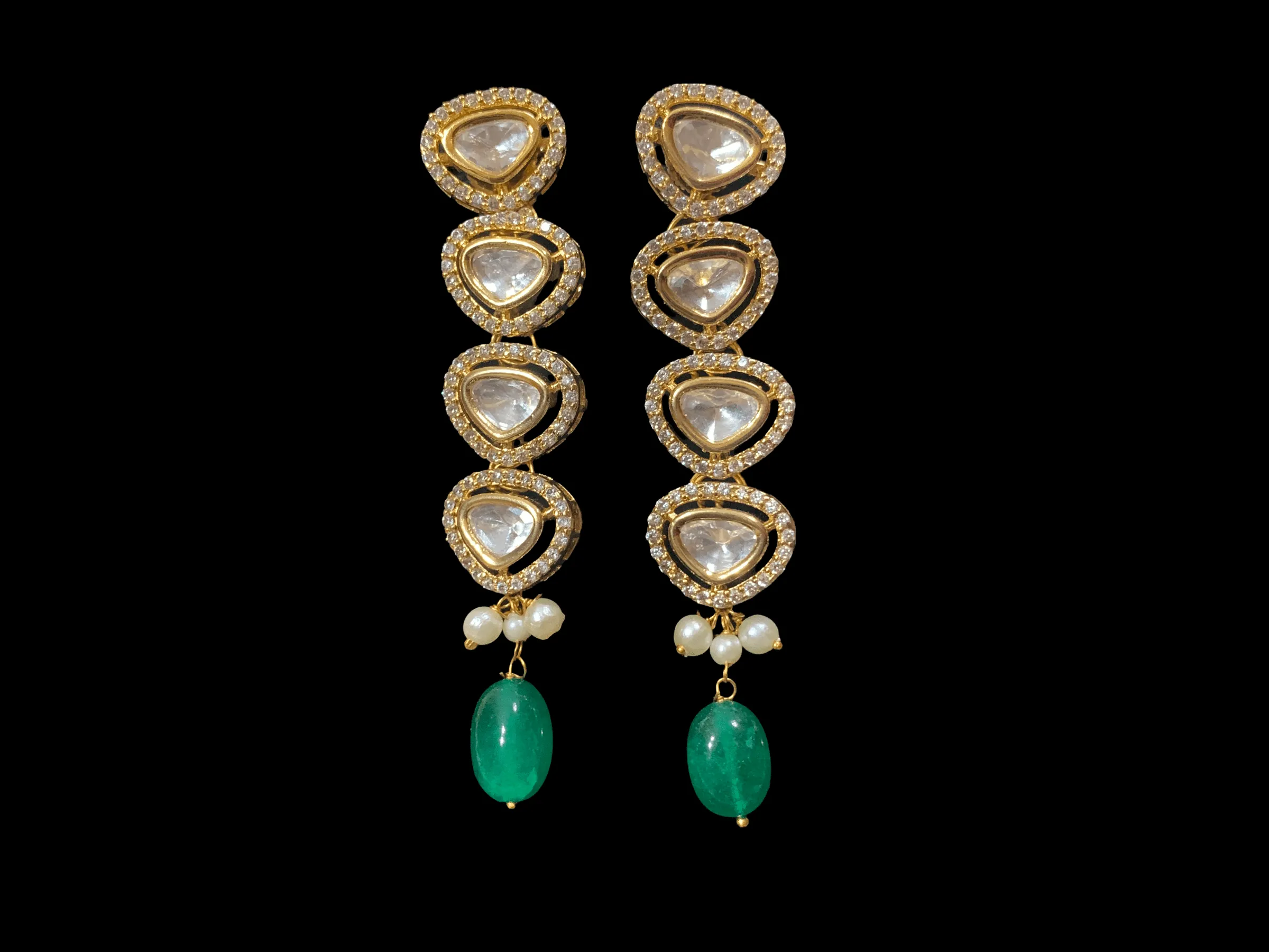 NS1 Surabhi cz polki set with green beads ( SHIPS IN 4 WEEKS)