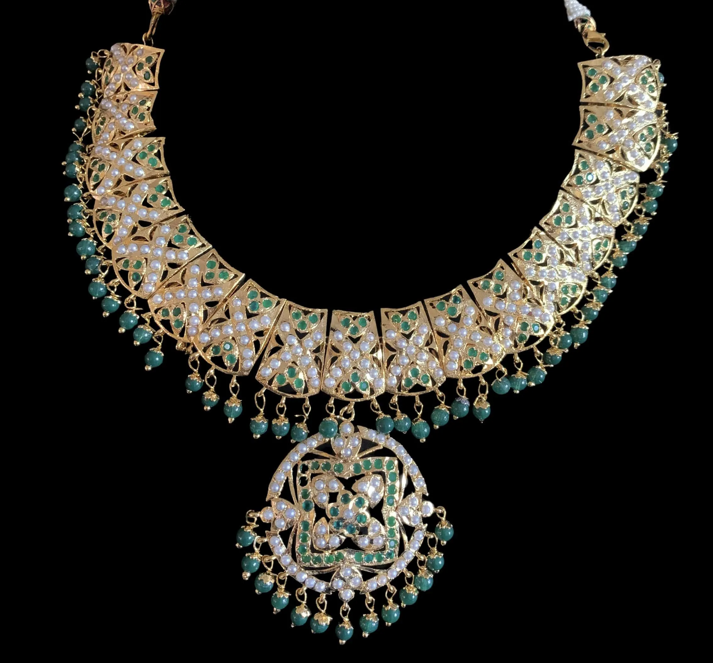 NS136 Ruchika  necklace set in green  ( SHIPS IN 4 WEEKS  )