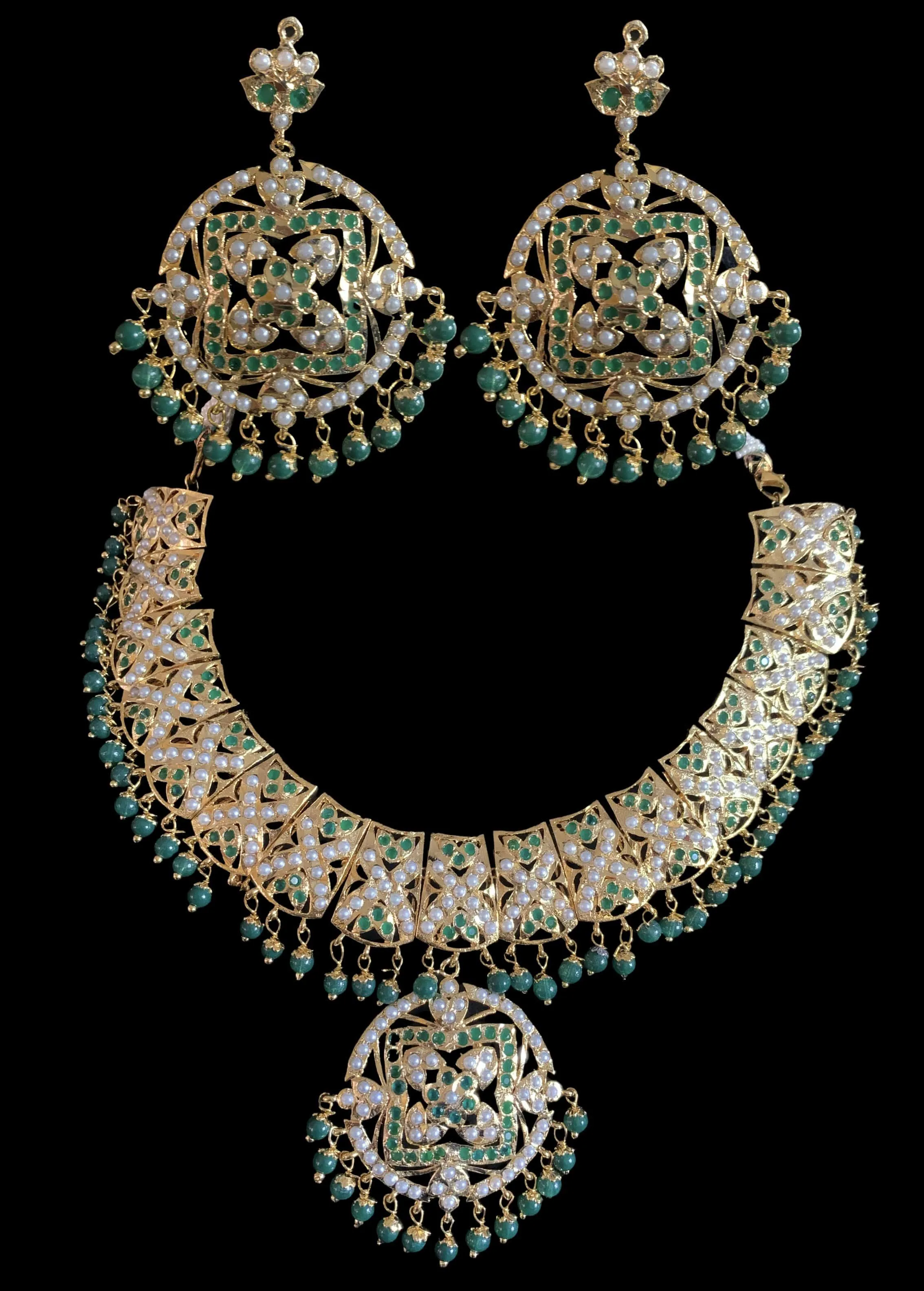 NS136 Ruchika  necklace set in green  ( SHIPS IN 4 WEEKS  )