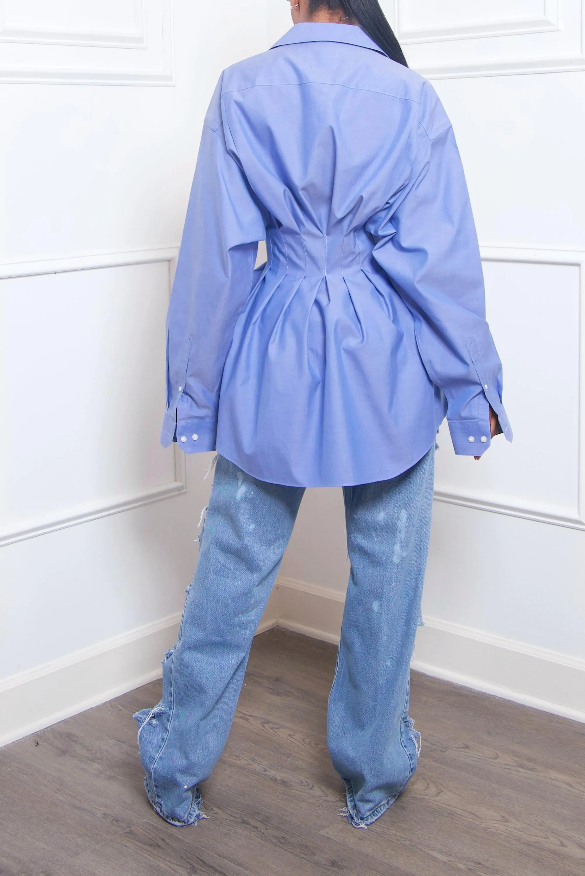 Ocean Blue pleaded Cutout Shirt Dress