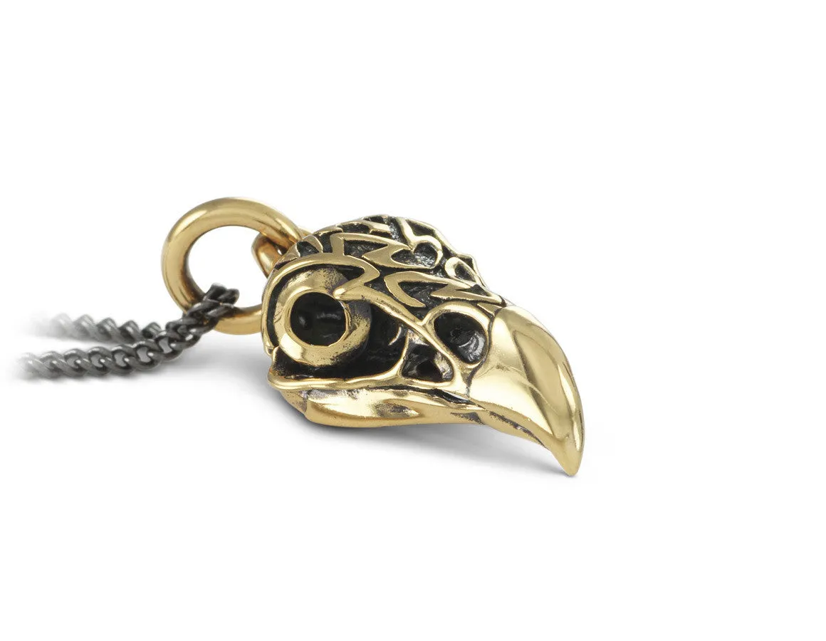 Ornate Eagle Skull Necklace - Bronze