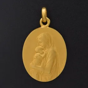 Oscar Roty French 18K Yellow Gold Madonna and Child Oval Pendant