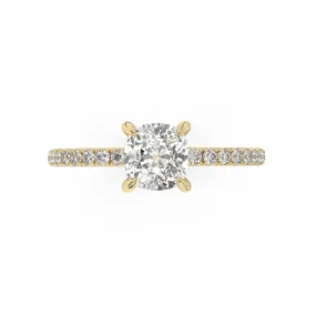 Partial Pave Cushion Cut Engagement Ring