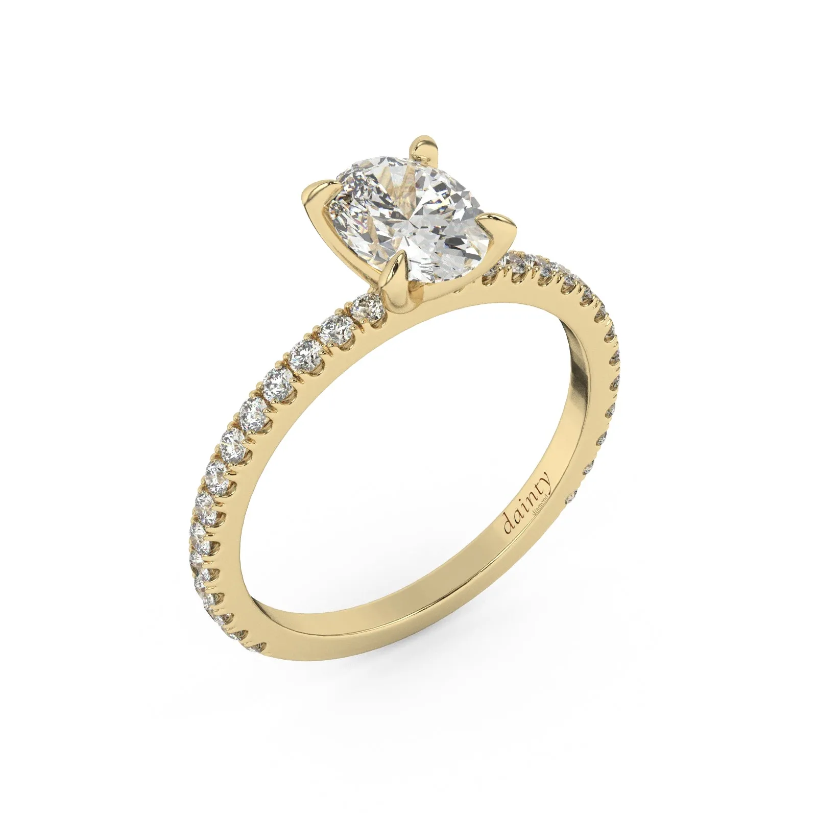 Partial Pave Oval Cut Engagement Ring