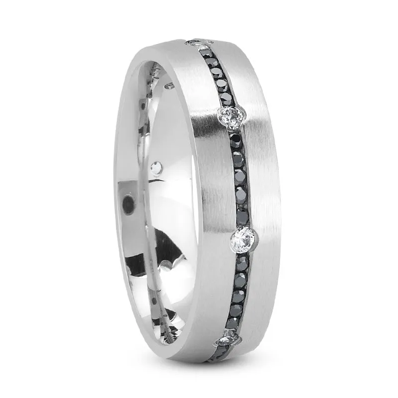 PERTO Men's Eternity Black Diamond Wedding Ring 6mm Comfort Fit Band Round Cut Channel Set Platinum Color VS1 Clarity By Mike Nekta NYC