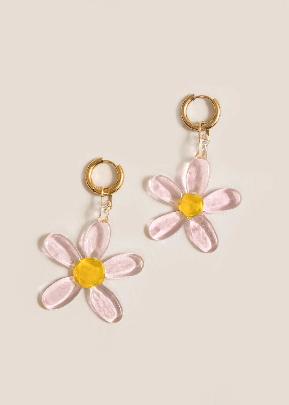 Pink Flower Hoop Earrings