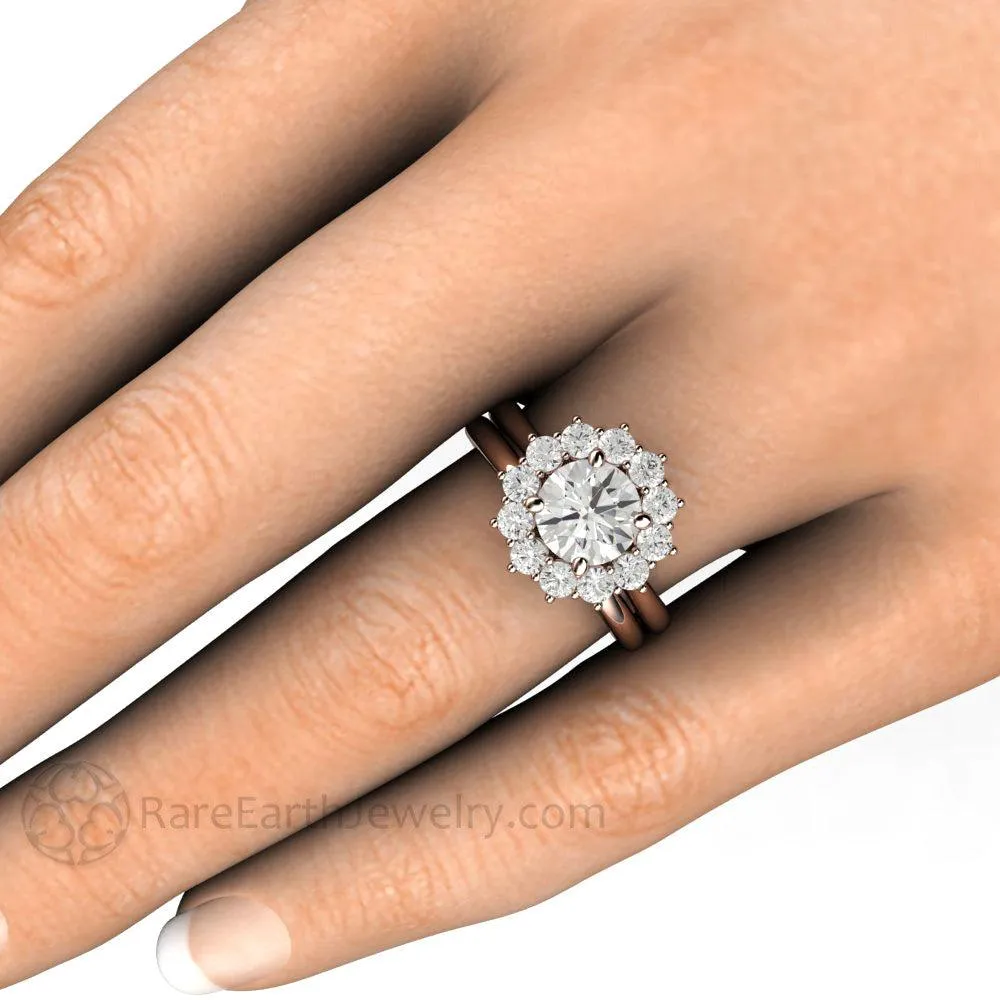 Round Moissanite Cluster Engagement Ring Vintage Style Halo