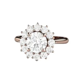 Round Moissanite Cluster Engagement Ring Vintage Style Halo