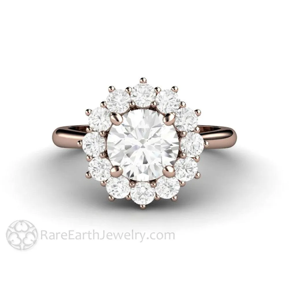 Round Moissanite Cluster Engagement Ring Vintage Style Halo