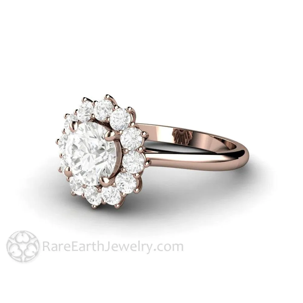 Round Moissanite Cluster Engagement Ring Vintage Style Halo