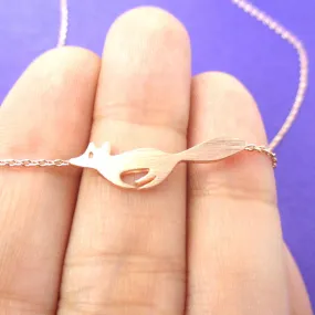 Running Fox Shaped Silhouette Pendant Necklace in Rose Gold | Animal Jewelry