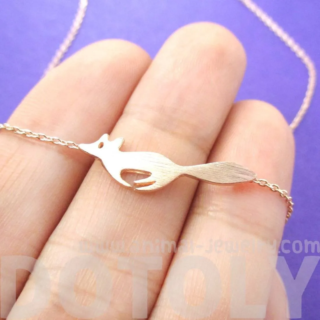 Running Fox Shaped Silhouette Pendant Necklace in Rose Gold | Animal Jewelry