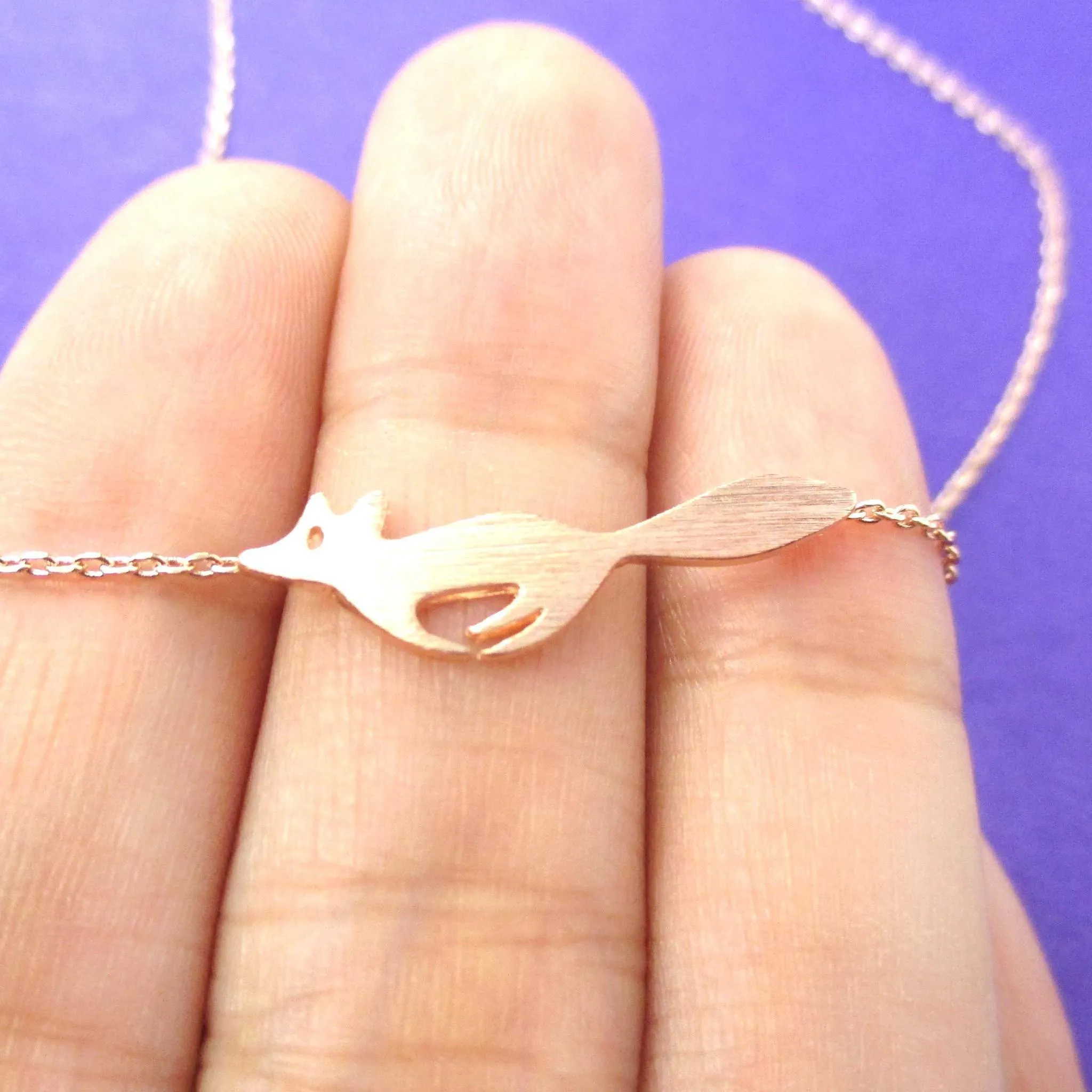 Running Fox Shaped Silhouette Pendant Necklace in Rose Gold | Animal Jewelry