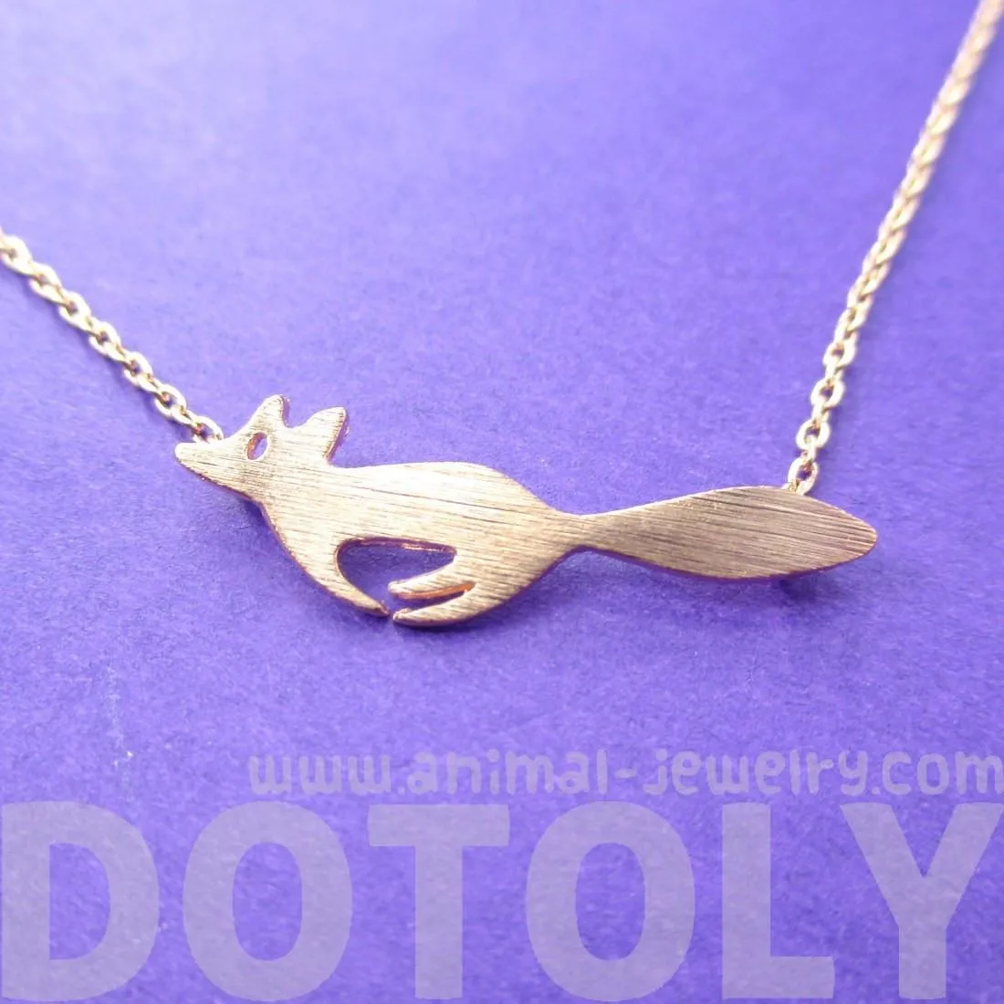 Running Fox Shaped Silhouette Pendant Necklace in Rose Gold | Animal Jewelry