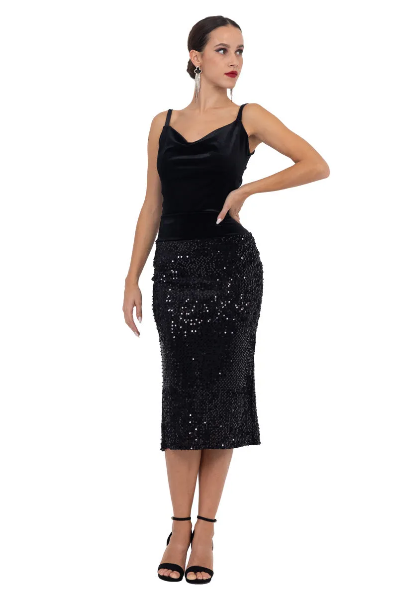 Sequinned Tango Skirt With Center Back Slit