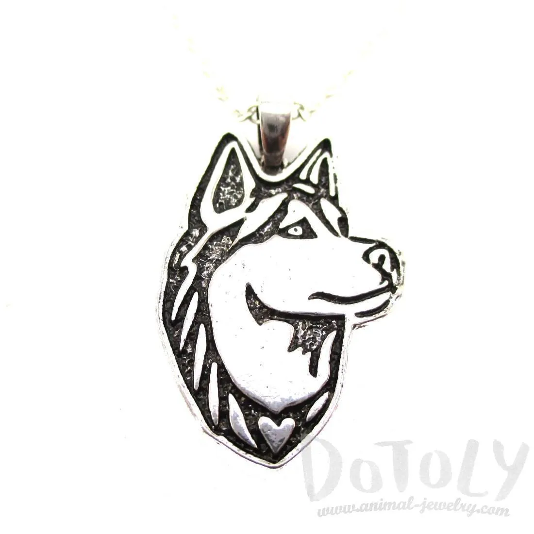 Siberian Husky Dog Portrait Pendant Necklace in Silver | Animal Jewelry