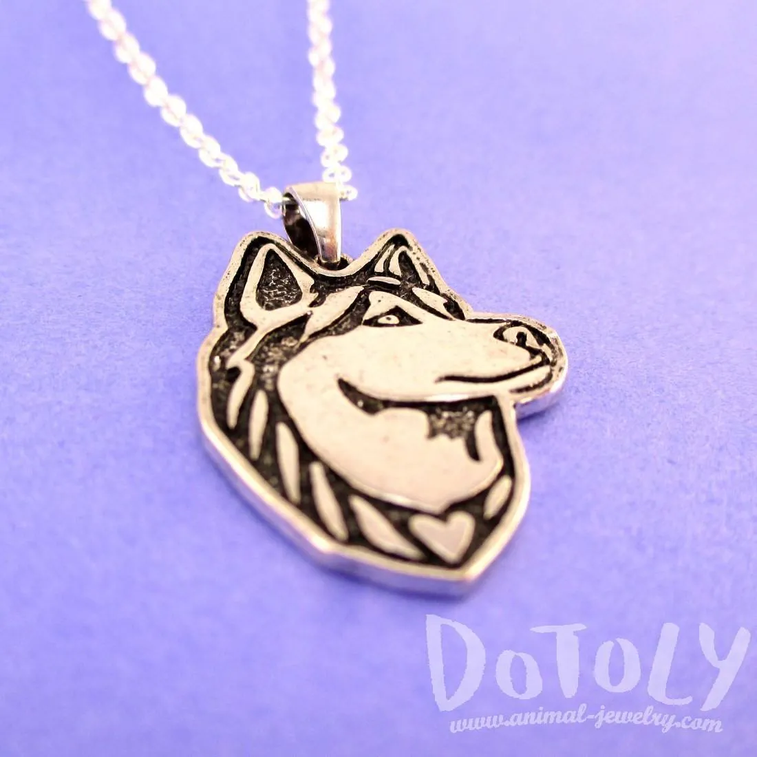 Siberian Husky Dog Portrait Pendant Necklace in Silver | Animal Jewelry