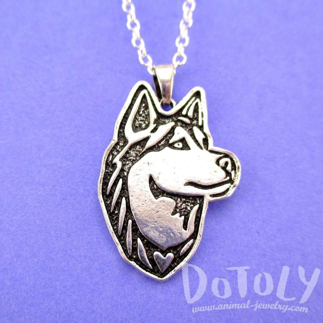 Siberian Husky Dog Portrait Pendant Necklace in Silver | Animal Jewelry