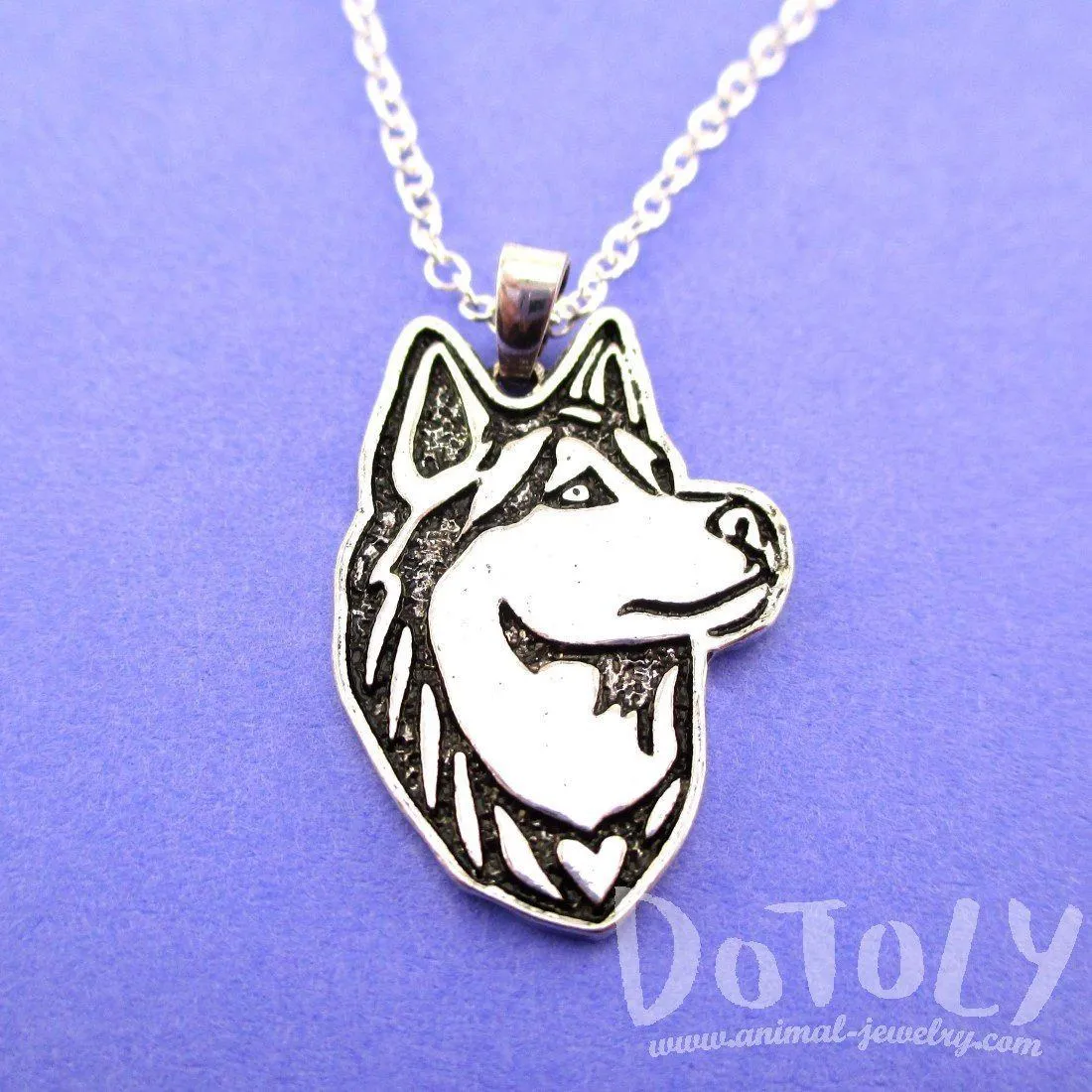 Siberian Husky Dog Portrait Pendant Necklace in Silver | Animal Jewelry