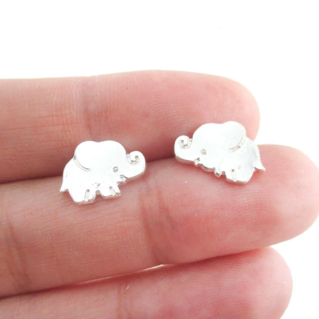 Small Baby Elephant Shaped Stud Earrings in Silver | Animal Jewelry