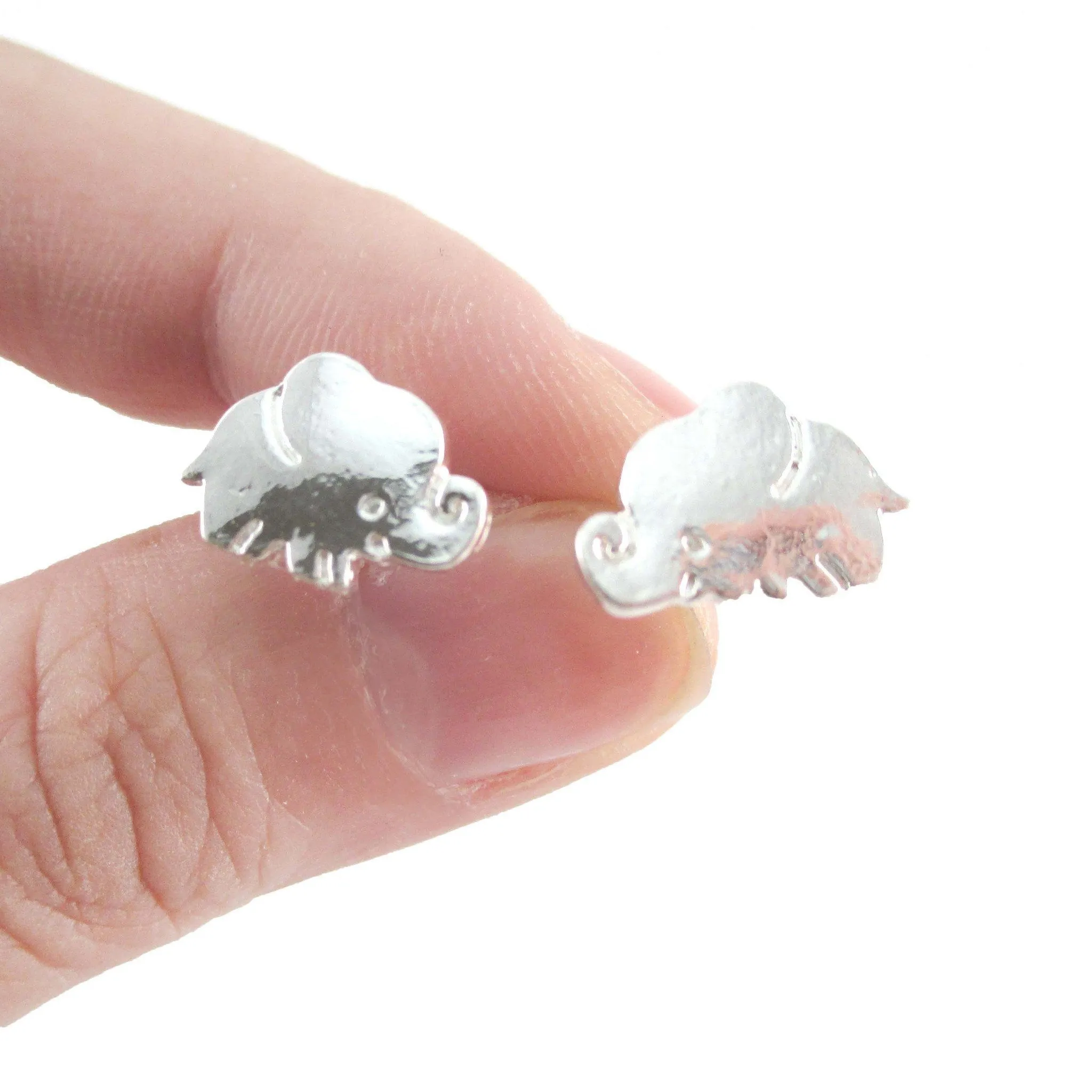 Small Baby Elephant Shaped Stud Earrings in Silver | Animal Jewelry